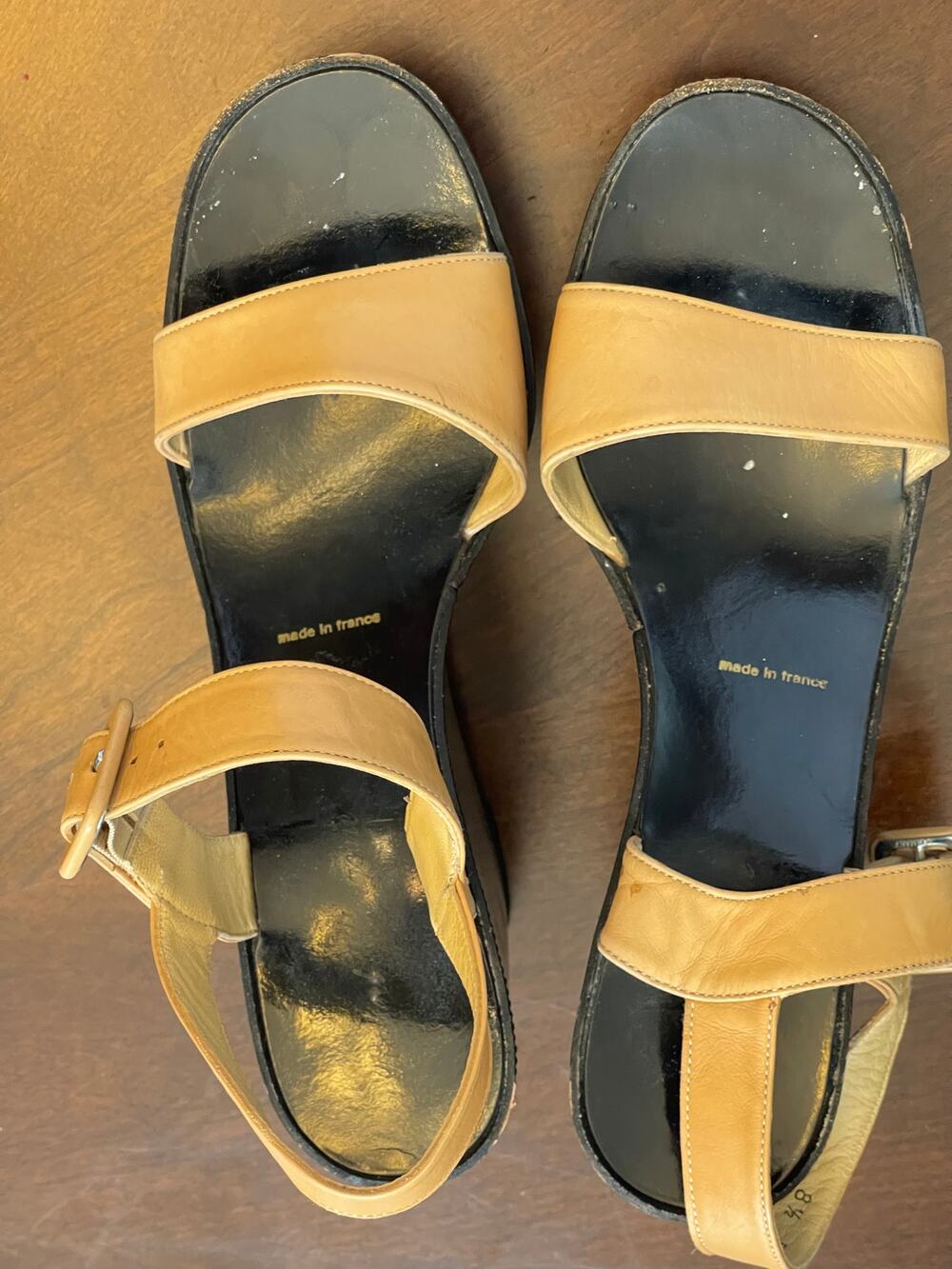 Vintage Robert Clergerie Leather Platform Sandals Made in France Tan Black Sz8.5